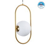 GloboStar® HAMBURG 00592 Μοντέρνο Κρεμαστό Φωτιστικό Μπάλα Μονόφωτο 1 x E14 IP20 Χρυσό Μέταλλο με Λευκό Γυαλί - Μ25 x Π20 x Υ50cm