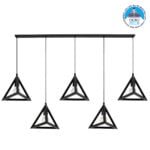 GloboStar® TRIANGLE 00608 Μοντέρνο Κρεμαστό Φωτιστικό Ράγα Πολύφωτο 5 x E27 IP20 Μαύρο Μέταλλο - Μ170 x Π22 x Y130cm