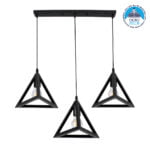 GloboStar® TRIANGLE 00621 Μοντέρνο Κρεμαστό Φωτιστικό Ράγα Τρίφωτο 3 x E27 IP20 Μαύρο Μέταλλο - Μ70 x Π22 x Y130cm