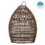 GloboStar® TAHITI 00711 Boho Κρεμαστό Φωτιστικό Πλέγμα Μονόφωτο 1 x E27 IP20 Καφέ Ξύλο - Μ38 x Π38 x Υ50cm