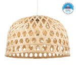 GloboStar® MANGEA 00716 Boho Κρεμαστό Φωτιστικό Πλέγμα Μονόφωτο 1 x E27 IP20 Μπέζ Ξύλο - Μ50 x Π50 x Υ34cm