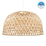 GloboStar® MANGEA 00717 Boho Κρεμαστό Φωτιστικό Πλέγμα Μονόφωτο 1 x E27 IP20 Μπεζ Ξύλο - Μ100 x Π100 x Υ59cm