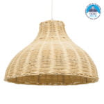 GloboStar® MAYOTTE 00724 Boho Κρεμαστό Φωτιστικό Καμπάνα Μονόφωτο 1 x E27 IP20 Μπεζ Ξύλο - Μ40 x Π40 x Υ28cm