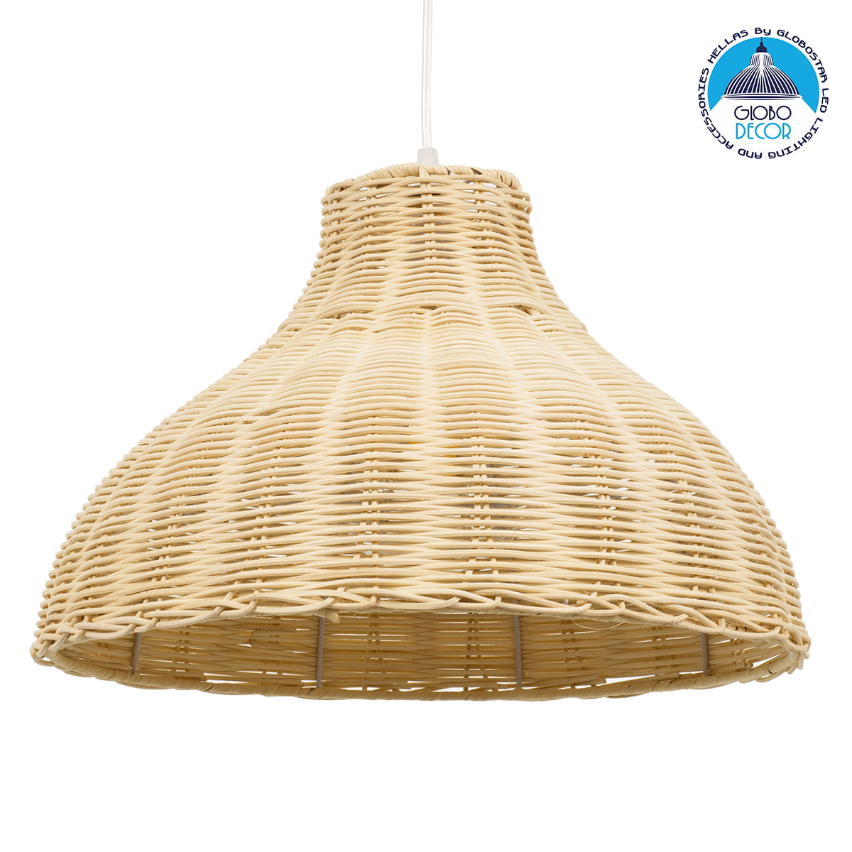 00724_1 GloboStar® MAYOTTE 00724 Boho Κρεμαστό Φωτιστικό Καμπάνα Μονόφωτο 1 x E27 IP20 Μπεζ Ξύλο - Μ40 x Π40 x Υ28cm - Image 1