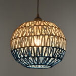 GloboStar® SANTOR 00728 Boho Κρεμαστό Φωτιστικό Πλέγμα Μονόφωτο 1 x E27 IP20 Λευκό & Μπλε Σχοινί - Μ30 x Π30 x Υ30cm - Image 3