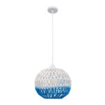 GloboStar® SANTOR 00728 Boho Κρεμαστό Φωτιστικό Πλέγμα Μονόφωτο 1 x E27 IP20 Λευκό & Μπλε Σχοινί - Μ30 x Π30 x Υ30cm - Image 4