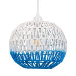 GloboStar® SANTOR 00728 Boho Κρεμαστό Φωτιστικό Πλέγμα Μονόφωτο 1 x E27 IP20 Λευκό & Μπλε Σχοινί - Μ30 x Π30 x Υ30cm - Image 5
