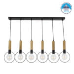 GloboStar® OLVERO 00776 Μοντέρνο Κρεμαστό Φωτιστικό Ράγα Πολύφωτο 6 x E27 IP20 Μαύρο & Χρυσό Μέταλλο - Μ110 x Π18 x Y130cm