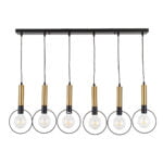 GloboStar® OLVERO 00776 Μοντέρνο Κρεμαστό Φωτιστικό Ράγα Πολύφωτο 6 x E27 IP20 Μαύρο & Χρυσό Μέταλλο - Μ110 x Π18 x Y130cm - Image 4