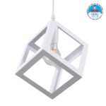 GloboStar® CUBE 00802 Μοντέρνο Κρεμαστό Φωτιστικό Πλέγμα Μονόφωτο 1 x E27 IP20 Λευκό Μέταλλο - Μ25 x Π25 x Υ25cm