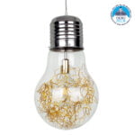 GloboStar® LAMP 00808 Μοντέρνο Κρεμαστό Φωτιστικό Φιγούρα Μονόφωτο 1 x E27 IP20 Ασημί & Χρυσό Μέταλλο με Διάφανο Γυαλί - Μ30 x Π30 x Υ52cm