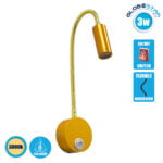 GloboStar® READING 00860 Μοντέρνο Μεταλλικό Φωτιστικό Τοίχου Απλίκα Reading Light CREE LED 3W 300lm 35° AC 85-265V Μονόφωτο Χρυσό με Ρυθμιζόμενο Σώμα Σπιράλ & Διακόπτη On / Off Θερμό Λευκό 2700K Μ6.5 x Π20 x Υ20cm