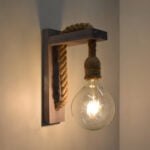 GloboStar® KENSI 00879 Vintage Φωτιστικό Τοίχου Απλίκα Μονόφωτο Γκρι Ξύλινο με Σχοινί Μ7 x Π20 x Υ30cm - Image 3