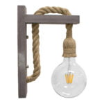 GloboStar® KENSI 00879 Vintage Φωτιστικό Τοίχου Απλίκα Μονόφωτο Γκρι Ξύλινο με Σχοινί Μ7 x Π20 x Υ30cm - Image 4
