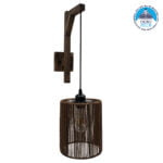 GloboStar® ARTI 00887 Vintage Φωτιστικό Τοίχου Απλίκα Μονόφωτο Καφέ Σκούρο Ξύλινο με Σχοινί και Καπέλο Φ18 x Μ18 x Π30 x Υ35-75cm