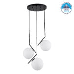 GloboStar® MONROE 00952 Μοντέρνο Κρεμαστό Φωτιστικό Μπάλα Τρίφωτο 3 x E27 IP20 Μαύρο Μέταλλο με Λευκό Γυαλί - Μ60 x Π60 x Υ50cm