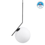 GloboStar® MONROE 00957 Μοντέρνο Κρεμαστό Φωτιστικό Μπάλα Μονόφωτο 1 x E27 IP20 Μαύρο Μέταλλο με Λευκό Γυαλί - Μ30 x Π30 x Υ75cm