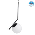 GloboStar® MONROE 00959 Μοντέρνο Κρεμαστό Φωτιστικό Μπάλα Μονόφωτο 1 x E27 IP20 Μαύρο Μέταλλο με Λευκό Γυαλί - Μ15 x Π15 x Υ49cm
