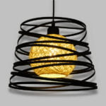 GloboStar® CARTER 00961 Μοντέρνο Industrial Κρεμαστό Φωτιστικό Οροφής Μονόφωτο 1 x E27 Μαύρο με Εκρού Μεταλλικό Πλέγμα Φ32 x Υ25cm - Image 2