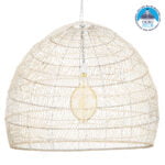 GloboStar® MALIBU 00965 Vintage Κρεμαστό Φωτιστικό Οροφής Μονόφωτο 1 x E27 Λευκό Ξύλινο Μπαμπού Φ100 x Y86cm