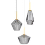 GloboStar® AMARIS 00976 Μοντέρνο Κρεμαστό Φωτιστικό Οροφής Τρίφωτο 3 x E27 Γυάλινο Φιμέ Νίκελ Φ50 x Υ30cm - Image 2