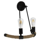 GloboStar® CROWN 01002 Vintage Industrial Φωτιστικό Τοίχου Απλίκα Δίφωτο Μαύρο Μεταλλικό με Μπεζ Σχοινί Μ21.5 x Π41 x Υ47cm - Image 7
