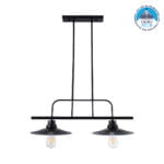 GloboStar® REGAL 01007 Vintage Industrial Φωτιστικό Οροφής Δίφωτο Μαύρο Μεταλλικό Ράγα Μ67 x Π26 x Υ85cm