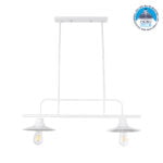 GloboStar® REGAL 01008 Vintage Industrial Φωτιστικό Οροφής Δίφωτο Λευκό Μεταλλικό Ράγα Μ67 x Π26 x Υ85cm