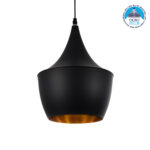 GloboStar® SHANGHAI 01025-A Μοντέρνο Κρεμαστό Φωτιστικό Καμπάνα Μονόφωτο 1 x E27 IP20 Μαύρο & Χρυσό Μέταλλο - Μ24 x Π24 x Υ30cm