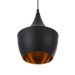 GloboStar® SHANGHAI 01025-A Μοντέρνο Κρεμαστό Φωτιστικό Καμπάνα Μονόφωτο 1 x E27 IP20 Μαύρο & Χρυσό Μέταλλο - Μ24 x Π24 x Υ30cm - Image 6