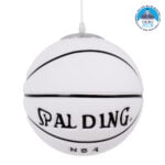 GloboStar® SPALDING NBA 01031 Παιδικό Κρεμαστό Φωτιστικό Μπάλα Μονόφωτο 1 x E27 IP20 Λευκό & Μαύρο Γυαλί - Μ25 x Π25 x Υ25cm