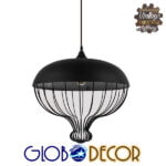 GloboStar® SOBRINO 01108 Vintage Κρεμαστό Φωτιστικό Πλέγμα Μονόφωτο 1 x E27 IP20 Μαύρο Μέταλλο - Μ46 x Π46 x Υ50cm