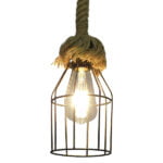 GloboStar® LAICO 01129 Vintage Κρεμαστό Φωτιστικό Πλέγμα Μονόφωτο 1 x E27 IP20 Μπρούτζινο Μέταλλο με Μπεζ Σχοινί - Μ12 x Π12 x Υ100cm - Image 2