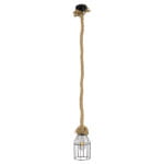 GloboStar® LAICO 01129 Vintage Κρεμαστό Φωτιστικό Πλέγμα Μονόφωτο 1 x E27 IP20 Μπρούτζινο Μέταλλο με Μπεζ Σχοινί - Μ12 x Π12 x Υ100cm - Image 3