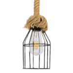 GloboStar® LAICO 01129 Vintage Κρεμαστό Φωτιστικό Πλέγμα Μονόφωτο 1 x E27 IP20 Μπρούτζινο Μέταλλο με Μπεζ Σχοινί - Μ12 x Π12 x Υ100cm - Image 4