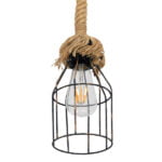GloboStar® LAICO 01129 Vintage Κρεμαστό Φωτιστικό Πλέγμα Μονόφωτο 1 x E27 IP20 Μπρούτζινο Μέταλλο με Μπεζ Σχοινί - Μ12 x Π12 x Υ100cm - Image 6