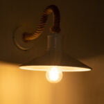 GloboStar® VINSA 01130 Vintage Φωτιστικό Τοίχου Απλίκα Μονόφωτο 1 x E27 Λευκό Μεταλλικό Καμπάνα με Μπεζ Σχοινί Μ37.5 x Π26.7 x Υ25cm - Image 3