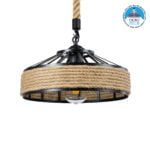 GloboStar® POLI 01146 Vintage Κρεμαστό Φωτιστικό Οροφής Μονόφωτο 1 x E27 Μαύρο Μεταλλικό με Μπεζ Σχοινί Φ31 x Y14cm
