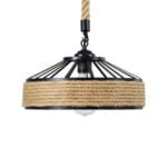 GloboStar® POLI 01146 Vintage Κρεμαστό Φωτιστικό Οροφής Μονόφωτο 1 x E27 Μαύρο Μεταλλικό με Μπεζ Σχοινί Φ31 x Y14cm - Image 5