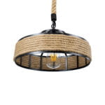 GloboStar® POLI 01146 Vintage Κρεμαστό Φωτιστικό Οροφής Μονόφωτο 1 x E27 Μαύρο Μεταλλικό με Μπεζ Σχοινί Φ31 x Y14cm - Image 6