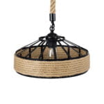 GloboStar® POLI 01146 Vintage Κρεμαστό Φωτιστικό Οροφής Μονόφωτο 1 x E27 Μαύρο Μεταλλικό με Μπεζ Σχοινί Φ31 x Y14cm - Image 7