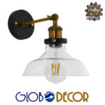 GloboStar® LIVID 01159 Vintage Φωτιστικό Τοίχου Απλίκα Μονόφωτο Μπρούτζινο Μεταλλικό με Γυάλινη Καμπάνα Φ20 x Μ20 x Π15 x Υ25cm