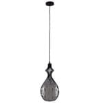 GloboStar® THYDA 01197 Μοντέρνο Κρεμαστό Φωτιστικό Οροφής Μονόφωτο Μαύρο Μεταλλικό Πλέγμα με Υφασμάτινο Εσωτερικό Καπέλο Φ21 x Y40cm - Image 2