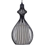 GloboStar® THYDA 01197 Μοντέρνο Κρεμαστό Φωτιστικό Οροφής Μονόφωτο Μαύρο Μεταλλικό Πλέγμα με Υφασμάτινο Εσωτερικό Καπέλο Φ21 x Y40cm - Image 3