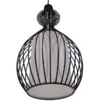 GloboStar® THYDA 01197 Μοντέρνο Κρεμαστό Φωτιστικό Οροφής Μονόφωτο Μαύρο Μεταλλικό Πλέγμα με Υφασμάτινο Εσωτερικό Καπέλο Φ21 x Y40cm - Image 5