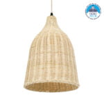 GloboStar® BAHAMAS 01202 Vintage Κρεμαστό Φωτιστικό Οροφής Μονόφωτο 1 x E27 Μπεζ Ξύλινο Ψάθινο Μπαμπού Φ30 x Υ47cm