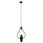 GloboStar® FLOWERPOT 10001210 Μοντέρνο Κρεμαστό Φωτιστικό Ανάρτηση Μονόφωτο 1 x E27 IP20 Μαύρο Μέταλλο με Πράσινο Πλαστικό - Μ27 x Π27 x Υ40cm - Image 4