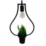 GloboStar® FLOWERPOT 10001210 Μοντέρνο Κρεμαστό Φωτιστικό Ανάρτηση Μονόφωτο 1 x E27 IP20 Μαύρο Μέταλλο με Πράσινο Πλαστικό - Μ27 x Π27 x Υ40cm - Image 5
