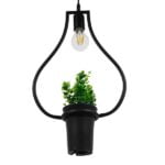 GloboStar® FLOWERPOT 10001210 Μοντέρνο Κρεμαστό Φωτιστικό Ανάρτηση Μονόφωτο 1 x E27 IP20 Μαύρο Μέταλλο με Πράσινο Πλαστικό - Μ27 x Π27 x Υ40cm - Image 6