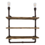 GloboStar® ENIMAS 01217 Vintage Industrial Φωτιστικό Τοίχου Απλίκα Δίφωτο Μπρούτζινο Μεταλλικό με Ξύλινα Ράφια Μ65 x Π23 x Υ76cm - Image 2